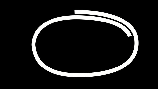 Minimalist hand-drawn circle animation loop on black background, for overlay ring, doodle