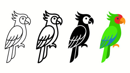 Fototapeta premium Parrot Bird Tropical Icon Set Multi Style Flat Vector Outline Solid Colour Symbol App UI Website EPS SVG