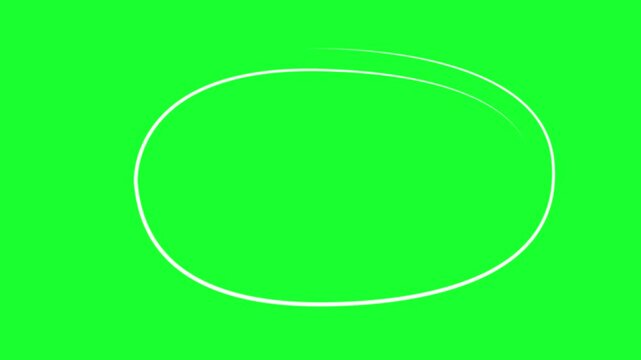 Hand-drawn white ellipse circle animation on green screen background, doodle