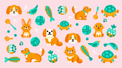 Naklejka premium Set of decorative animal and pet graphic illustrations with illustration