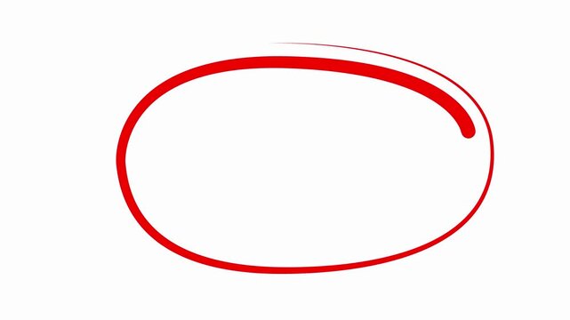 Animated red hand-drawn circle overlay for emphasis and highlights on white background, doodle animation
