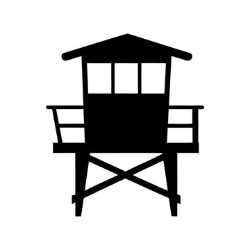 Lifeguard tower silhouette icon - Simple black silhouette of a lifeguard tower with crossbars, ready for stock use in sports, safety, or beach-themed projects.