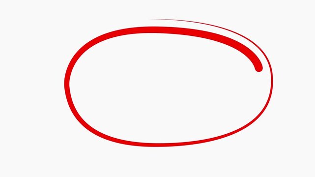 Hand-drawn red circle animation loop on white background, for highlighting and, emphasis hand drawn