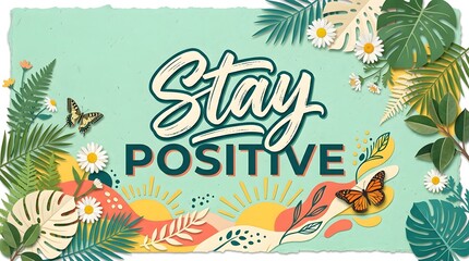 Fototapeta premium Colorful tropical floral design with motivational quote. Bright, cheerful, and inspiring artwork for positive mindset.