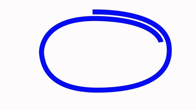 Blue hand-drawn oval circle animation, minimalist doodle shape overlay for editing