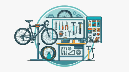 Obraz premium Cyclists Workshop Tools and Gear Setup.