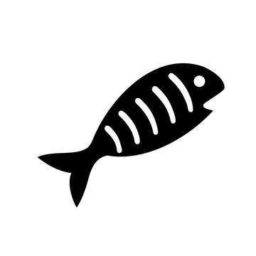 Black and white fish icon with stripes - Minimalist black and white fish icon featuring bold stripes, ideal for web design, logos, or educational materials.