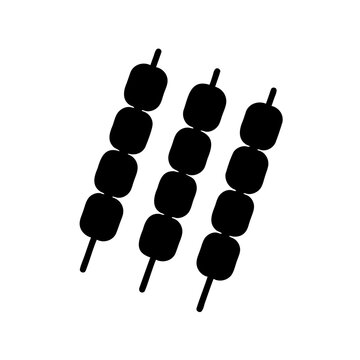 Black mushroom skewers on sticks - Minimalist vector illustration of skewered black mushrooms arranged neatly in a grid pattern, ready for cooking or display.
