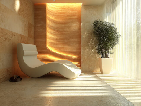 modren and minimal Living room interior with plant and armchair