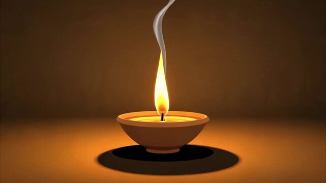 Original Two Dimensional Animated Rustic Clay Oil Lamp with Stable Golden Flame on Black Background Seamless Loop