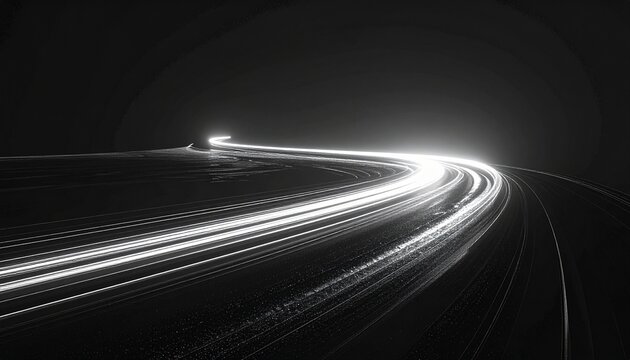 Long Exposure Light Trails Curve Through Dark Road