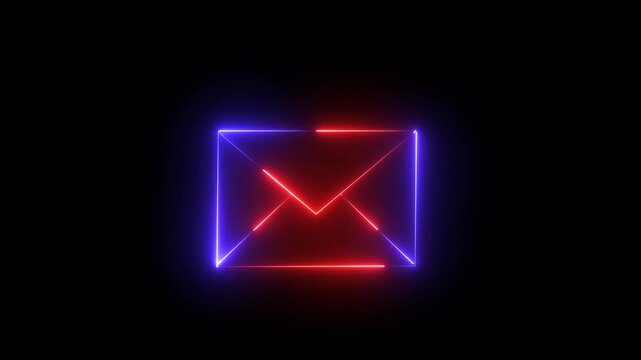 Neon Mail Envelope Animation with Glowing blue and red Lines on Black Background