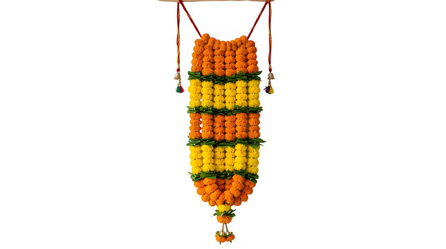 Traditional indian marigold flower garland for wedding and festival decoration