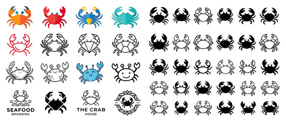 Fototapeta premium Collection of Crab Icons and Illustrations