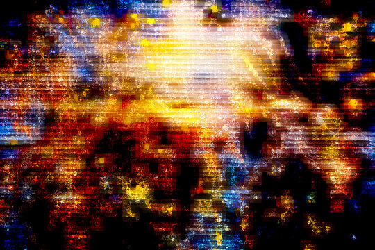 Abstract vibrant digital art background with colorful light effect and pixelated texture