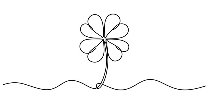 Four leaf clover drawing in continuous single line art style