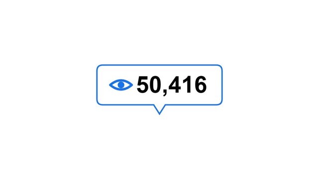 Social media view count notification bubble with increasing numbers