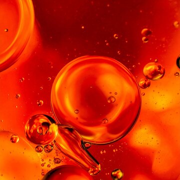Abstract Red Bubbles and Oil Droplets Macro Photography.