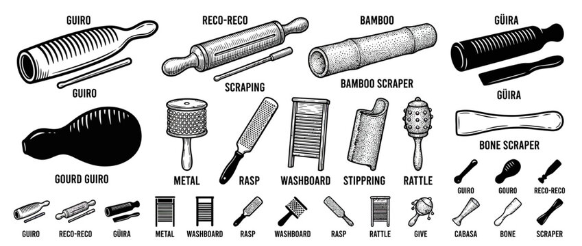 Collection of Percussion Instruments and Scrapers