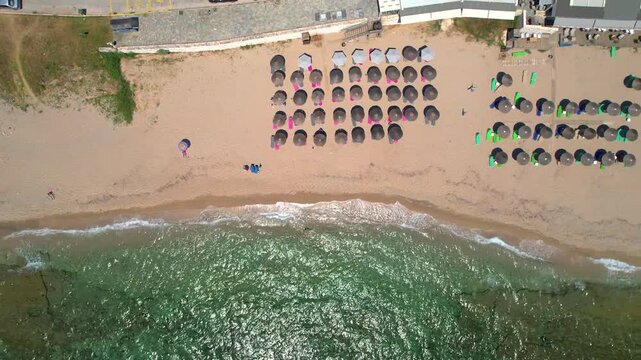 Kanali Beach in Preveza Greece, Long Sandy Coast on the Ionian Sea, Aerial Birds Eye View, Summer Vacation in Greece