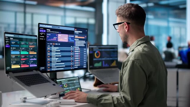 Cybersecurity Analyst Reviews Threat Detection Data On Laptop