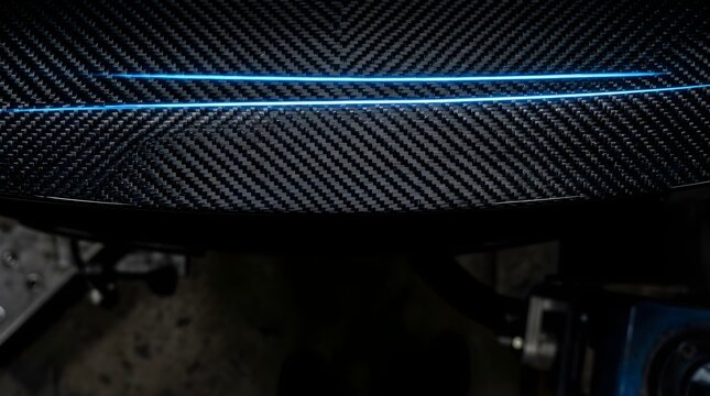 Abstract carbon fiber texture background with glowing blue light lines