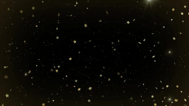 Stars shimmer against a deep black background to provide a sophisticated and elegant aesthetic for holiday invitations or festive digital celebration designs.