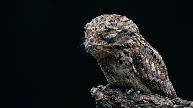 great potoo bird close up isolated on black background video