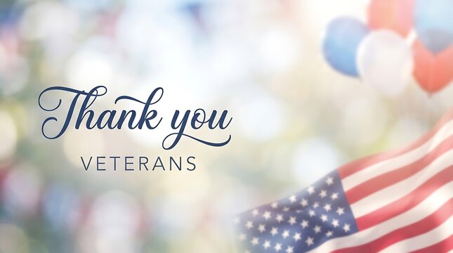 Thank you veterans message with a blurred american flag background for memorial day or veterans day celebration