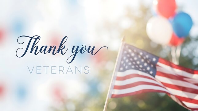Thank you message with an american flag and patriotic balloons for memorial day or independence day celebration