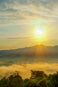 Vertical Horizon Golden sky sunrise dramatic beautiful landscape view. Dawn sky gold dusk time cloudscape with sunlight. Vertical Dramatic sunset golden red sky scenic landscape sunrise dawn heaven