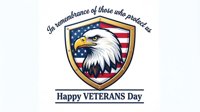 A patriotic veterans day graphic featuring an american bald eagle inside a shield with the united states flag