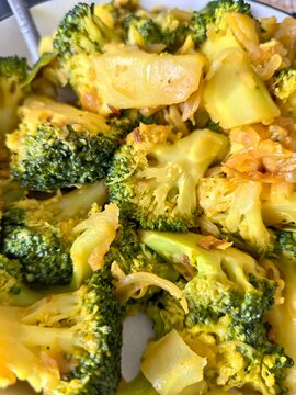 Fresh cooked broccoli florets stir fry dish with broccoli vegetable nutrition vegetarian