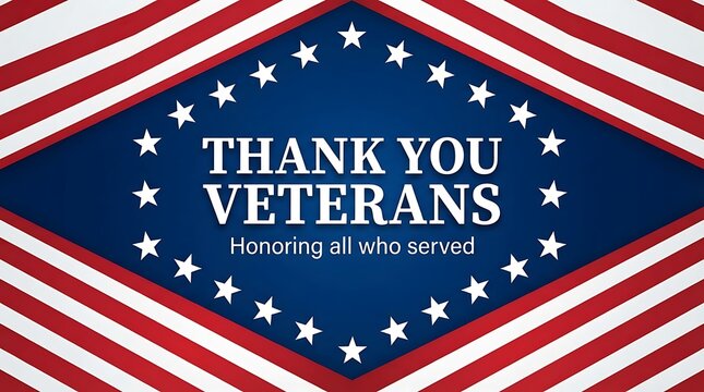 Thank you veterans graphic with american flag stripes and stars on a blue background for patriotic holidays