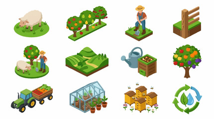 Fototapeta premium Colorful flat design icons of farming and agriculture elements.