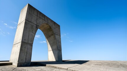 Fototapeta premium Concrete arch structure on a sunny day against a clear blue sky background