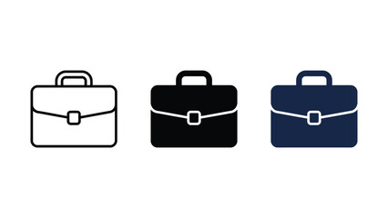 Set of three briefcase icons in outline solid and dark blue styles with business © prodip