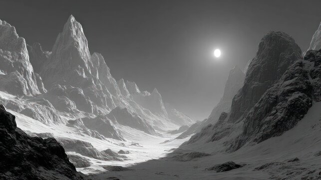 Snowy mountain landscape with moon.