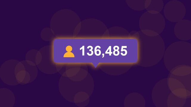 Social media follower counter notification bubble with increasing numbers