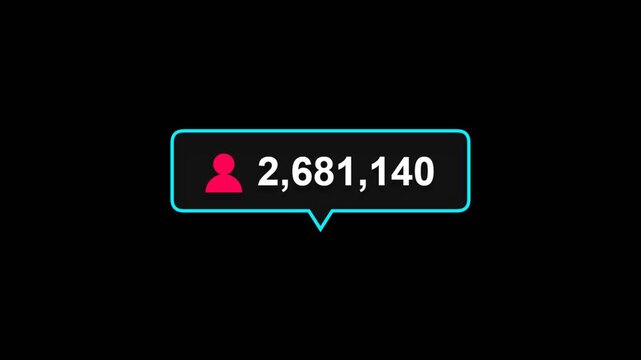 Social media follower counter notification with rapidly increasing numbers