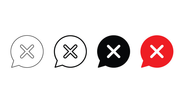 Decline or rejection speech bubble icons with an x symbol rejection collection