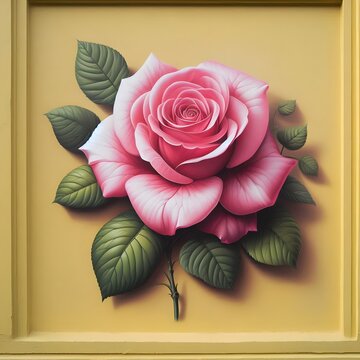 Painted pink rose isolated on yello backgoround