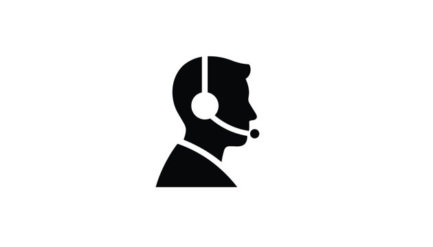 Silhouette profile of a male customer service agent wearing a headset isolated on a white background.