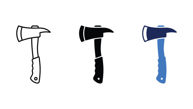 Emergency fire axe tool icon set with firefighter emergency illustration