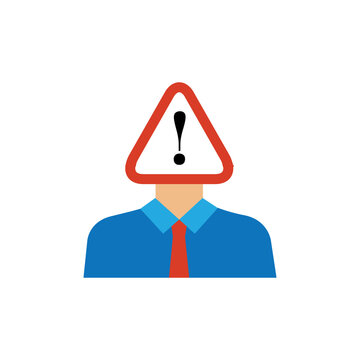 Flat Businessman with Warning Triangle and Exclamation Mark Head Icon