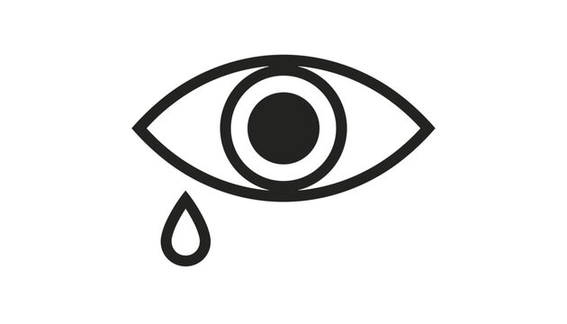 Outline icon of a human eye shedding a single tear drop, symbolizing sadness, grief, depression, and emotional pain.