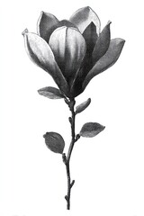 Obraz premium Vintage black and white magnolia flower illustration on white