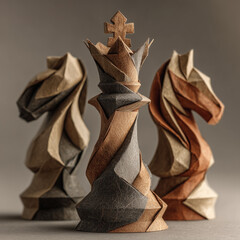 Naklejka premium Sculptural Elegant Spiral Wooden Chess Pieces, 조각 같은 우아한 나선형 원목 체스말