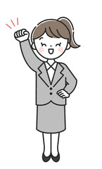 Fototapeta premium 笑顔でガッツポーズをする女性社員 全身 正面 アイコン