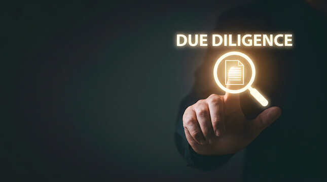 Business professional evaluating corporate documents through digital interface technology